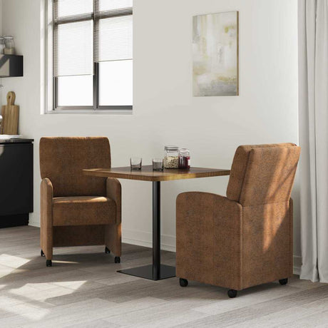 Vidaxl eetkamerstoelen met wieltjes 2 st faux suede leer bruin