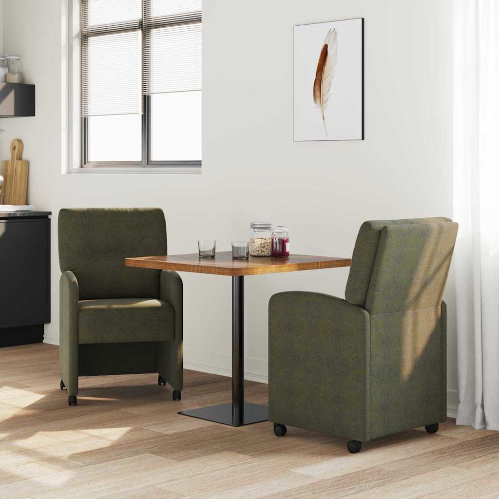 Vidaxl eetkamerstoelen met wieltjes 2 st faux suede leer leger groen