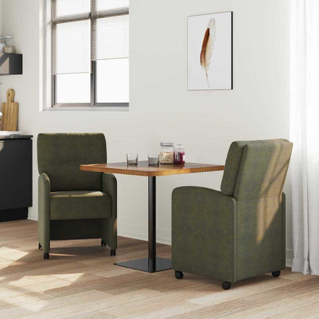 Vidaxl eetkamerstoelen met wieltjes 2 st faux suede leer leger groen