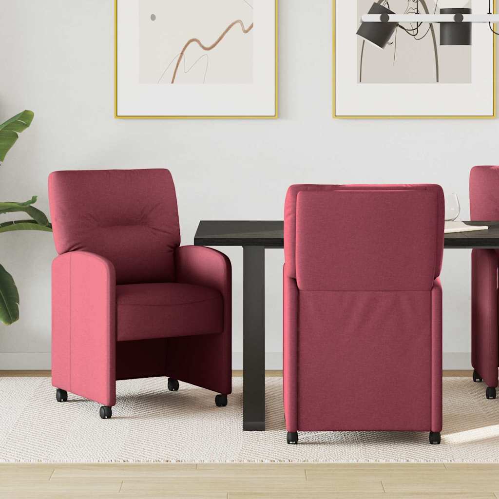 Vidaxl eetkamerstoelen met wieltjes 2 st stof wijnrood 57 x 67 x 95 cm