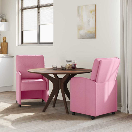 Vidaxl eetkamerstoelen met wieltjes 2 st stof roze 57 x 67 x 95 cm