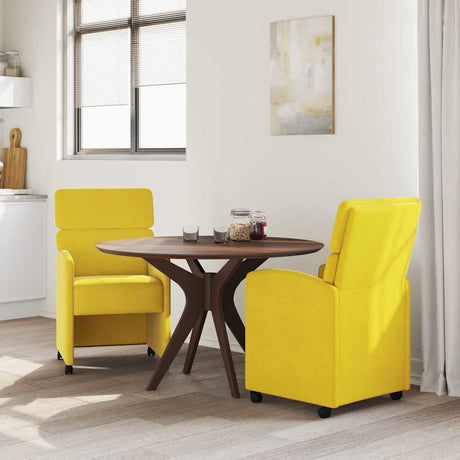 Vidaxl eetkamerstoelen met wieltjes 2 st fluweel geel 58 x 65 x 98 cm