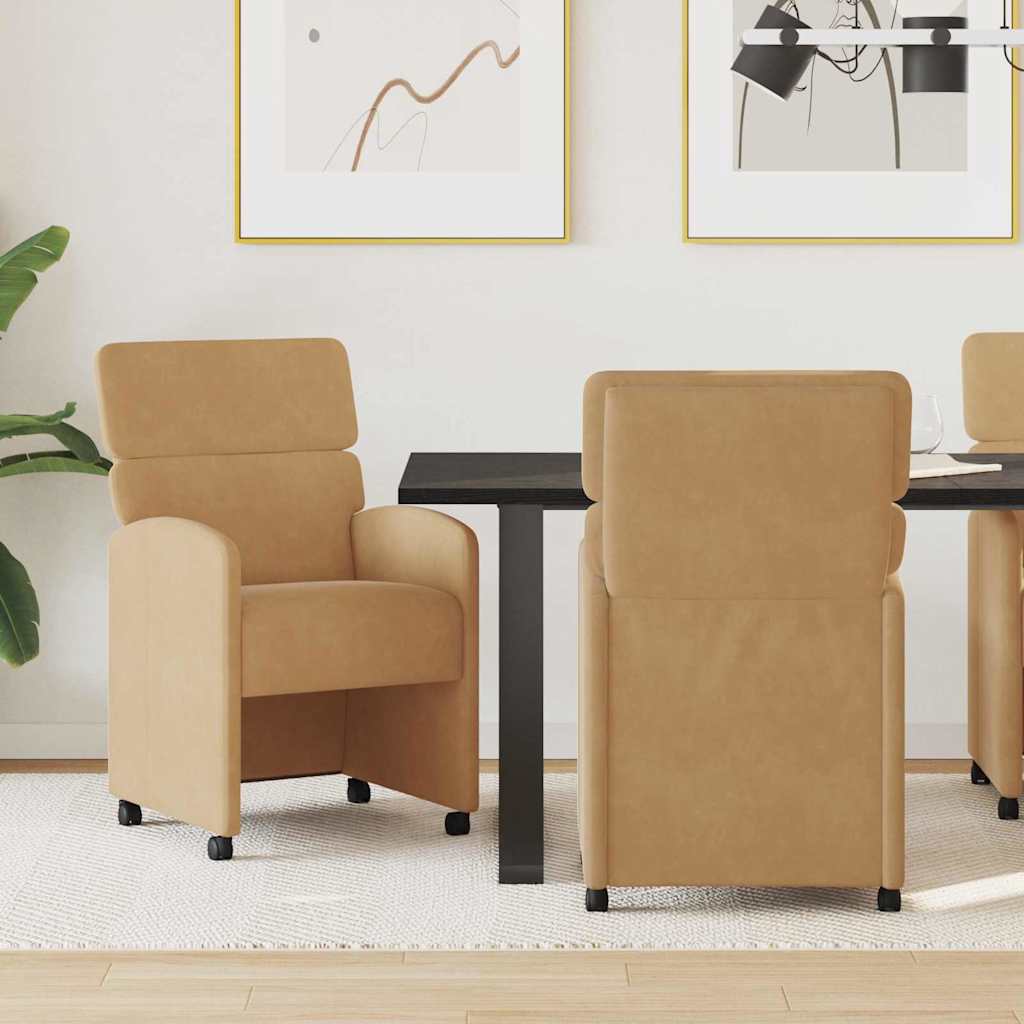 Vidaxl eetkamerstoelen met wieltjes 2 st fluweel bruin 58 x 65 x 98 cm