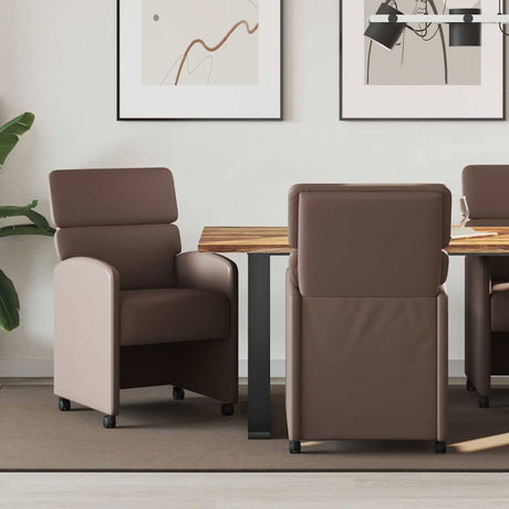 Vidaxl eetkamerstoelen met wieltjes 2 st kunstleer bruin