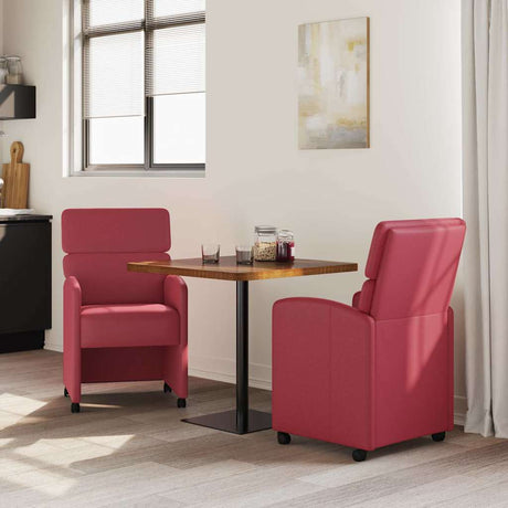 Vidaxl eetkamerstoelen met wieltjes 2 st kunstleer wijnrood