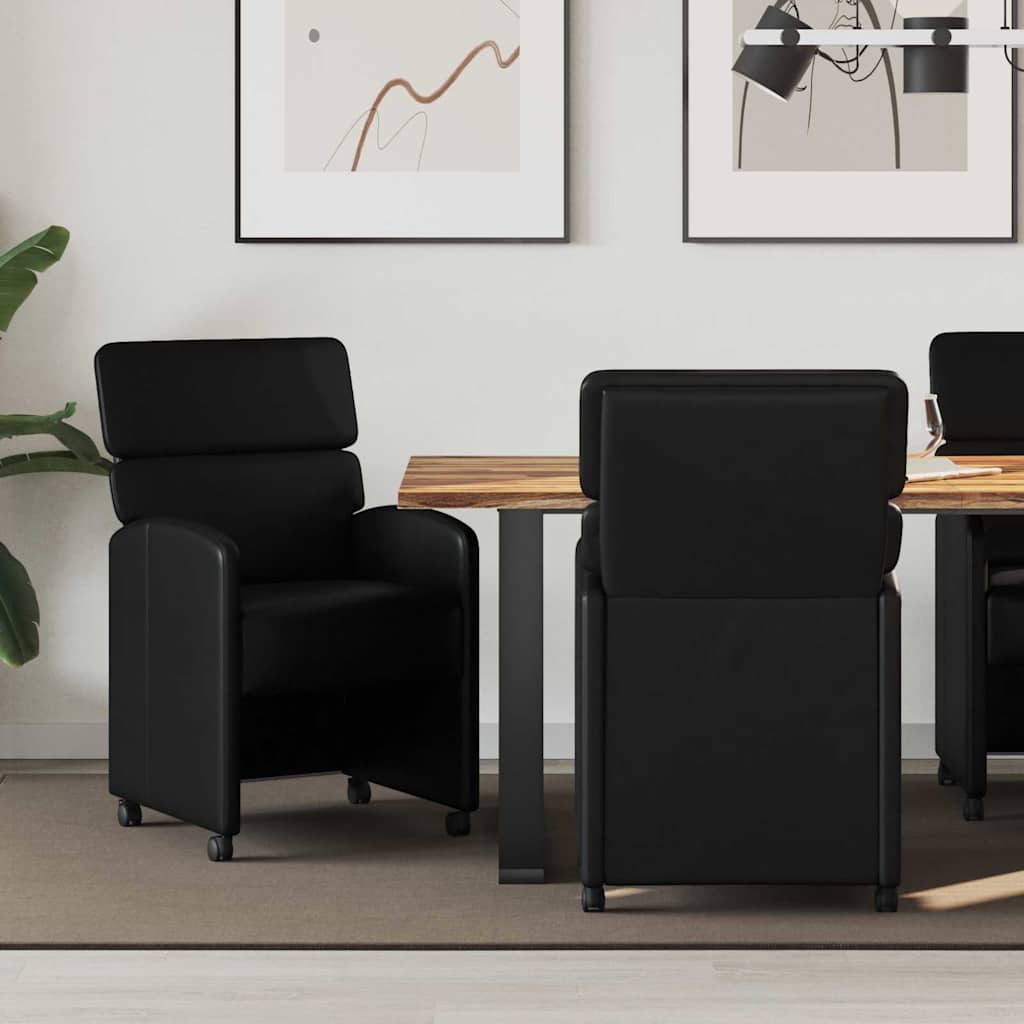 Vidaxl eetkamerstoelen met wieltjes 2 st kunstleer zwart