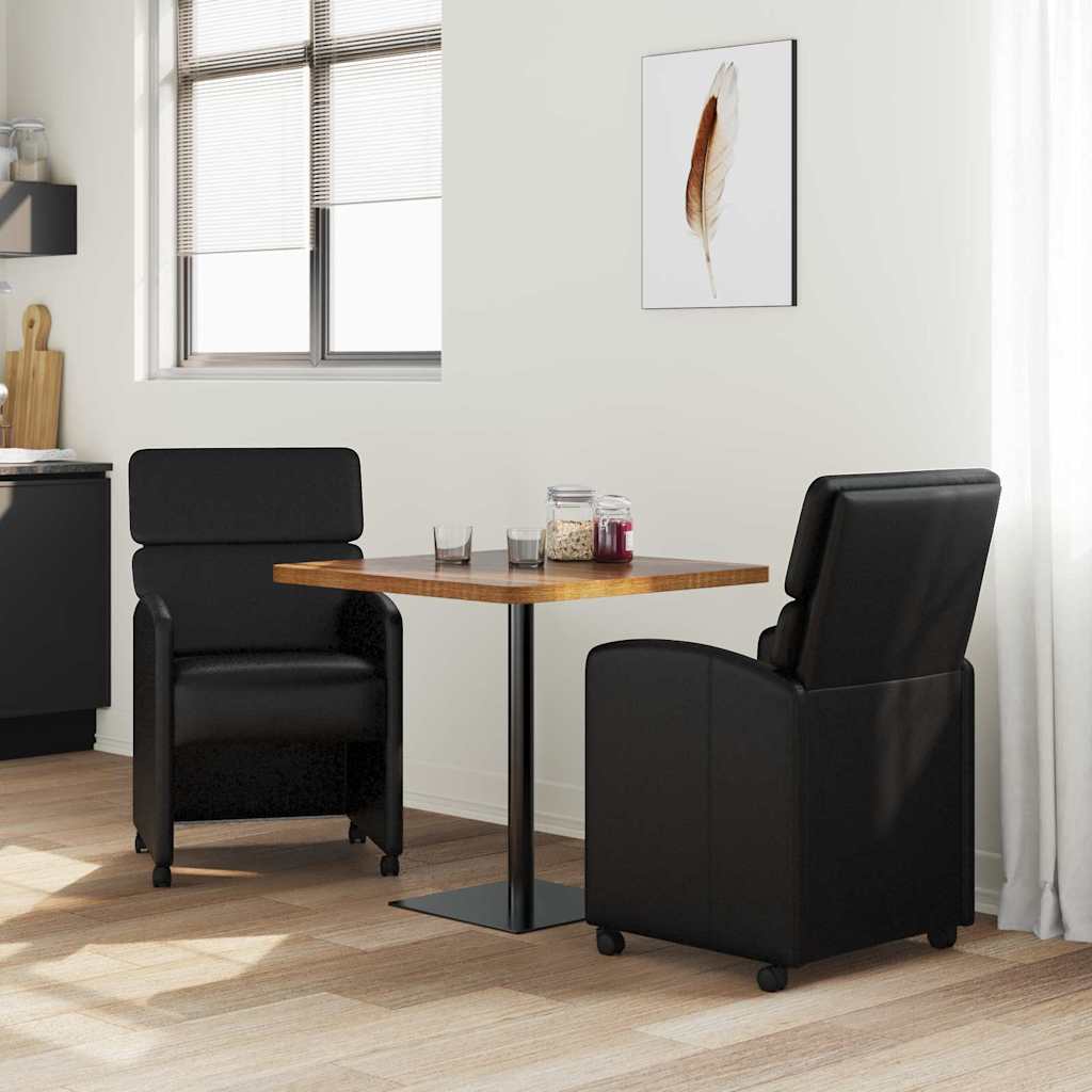 Vidaxl eetkamerstoelen met wieltjes 2 st kunstleer zwart