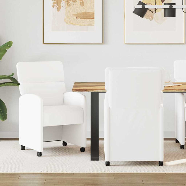 Vidaxl eetkamerstoelen met wieltjes 2 st kunstleer wit 58 x 65 x 98 cm