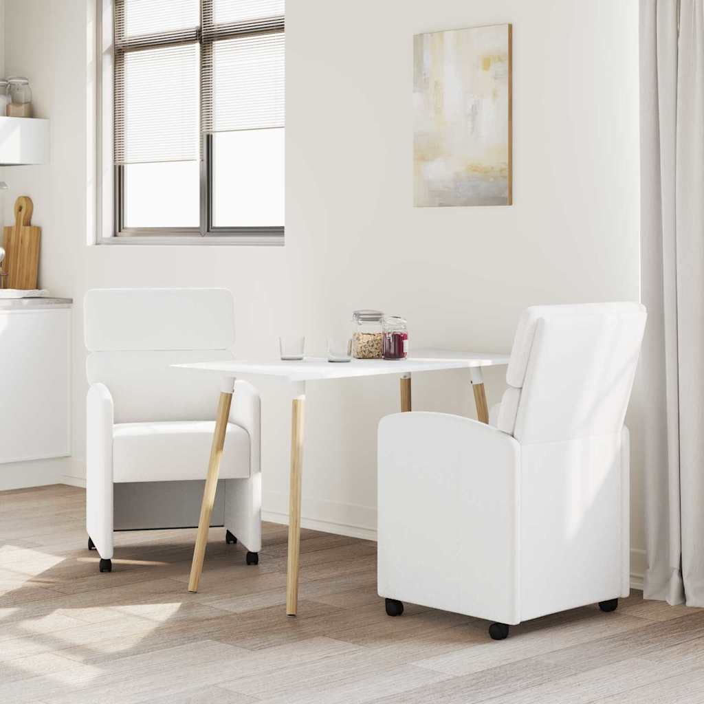 Vidaxl eetkamerstoelen met wieltjes 2 st kunstleer wit 58 x 65 x 98 cm