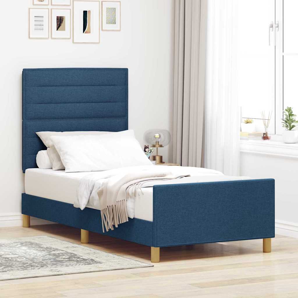 Vidaxl bedframe met hoofdeinde blauw 90 x 200 cm stof