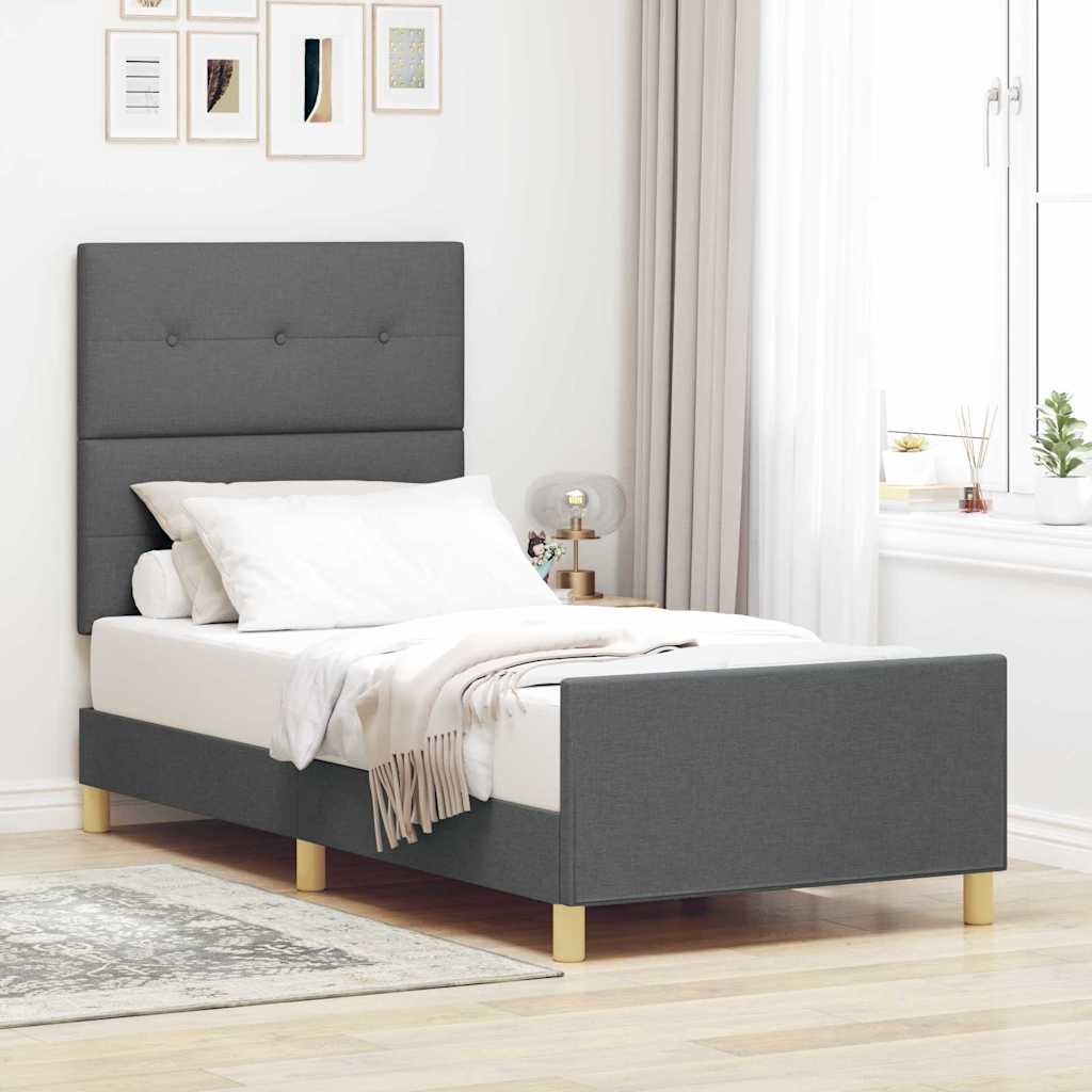 Vidaxl bedframe met hoofdeinde donkergrijs 90 x 190 cm stof