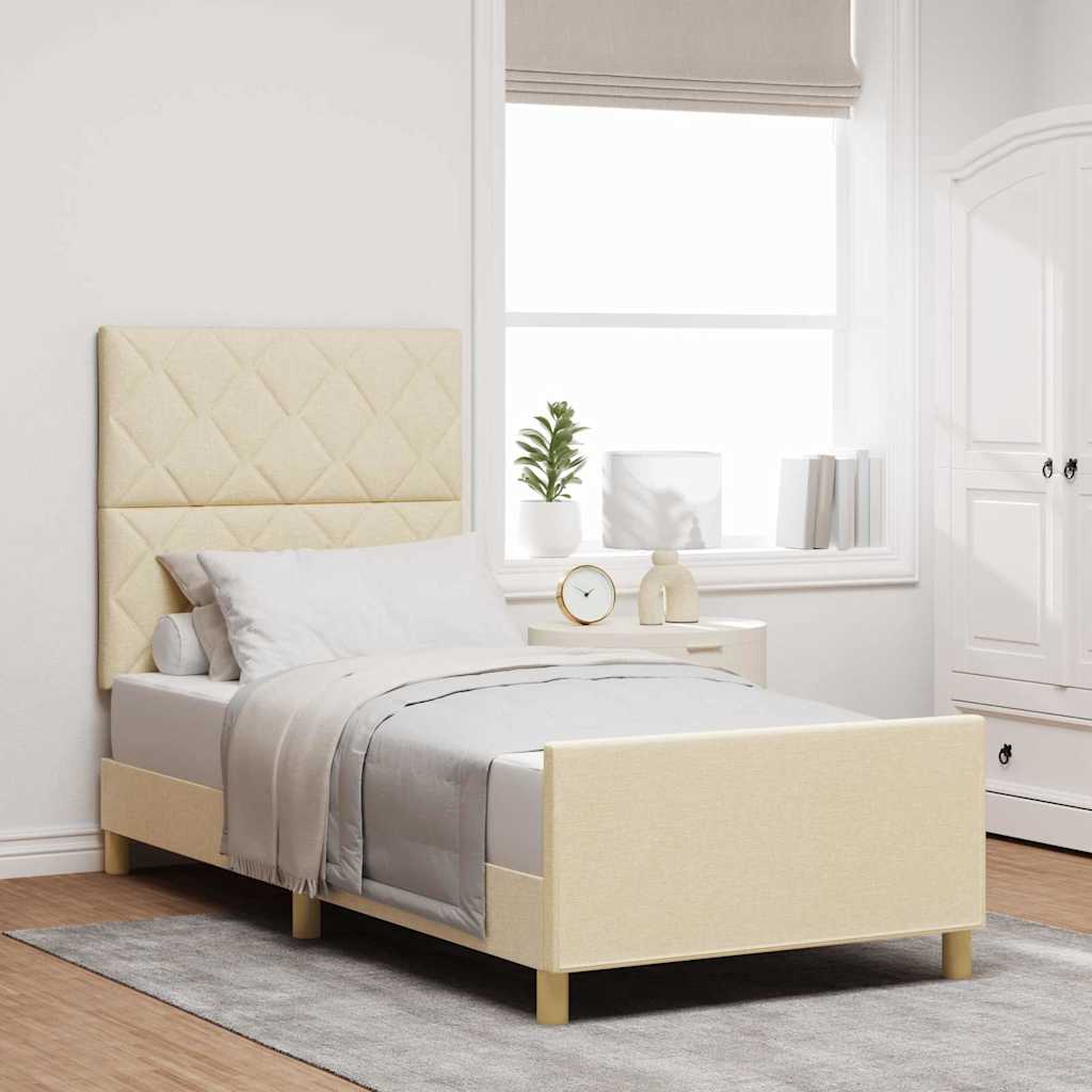 Vidaxl bedframe met hoofdeinde crème 90 x 190 cm stof
