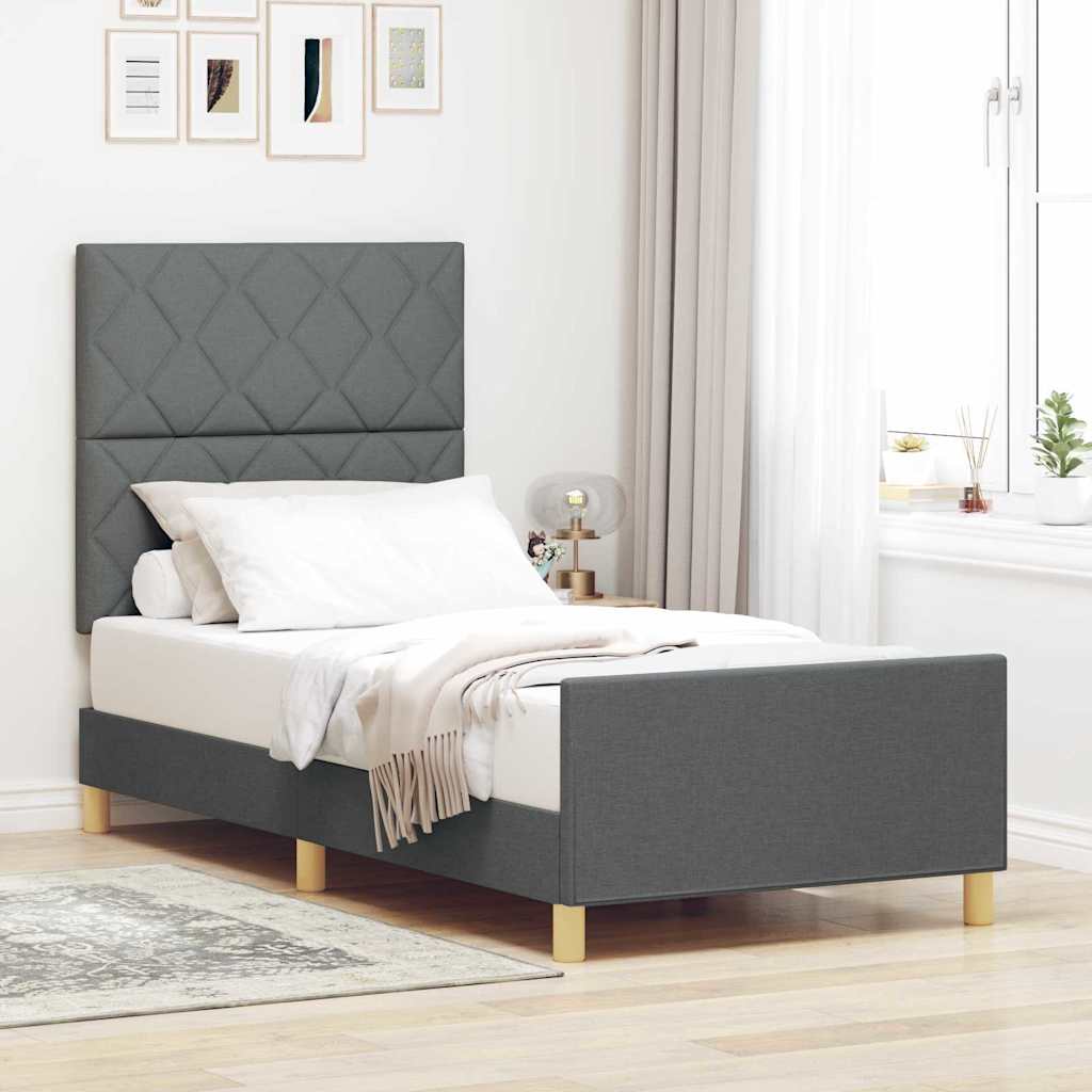 Vidaxl bedframe met hoofdeinde donkergrijs 90 x 200 cm stof
