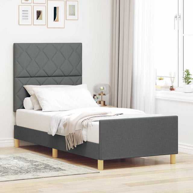 Vidaxl bedframe met hoofdeinde donkergrijs 90 x 200 cm stof