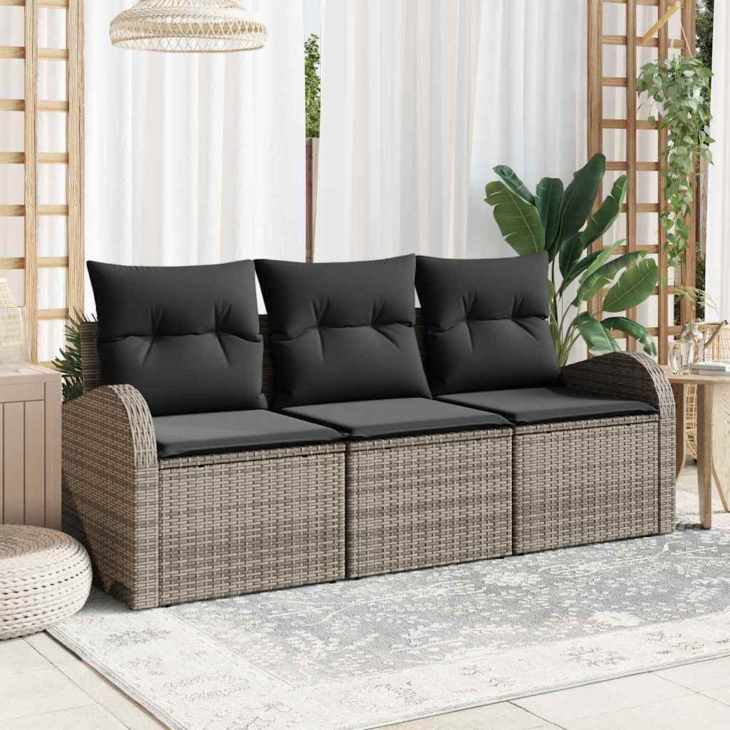 Vidaxl tuin sofa set 3 st grijs poly riet