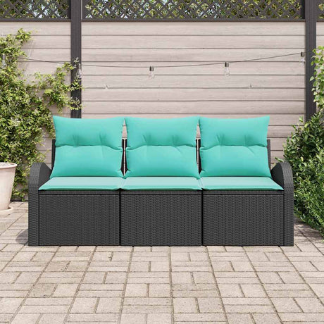 Vidaxl tuin sofa set 3 st zwart en turquoise poly riet