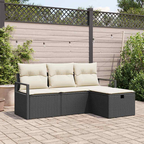 Vidaxl bankstel 4 st 4-aantal zitplaatsen zwart en crème poly rattan