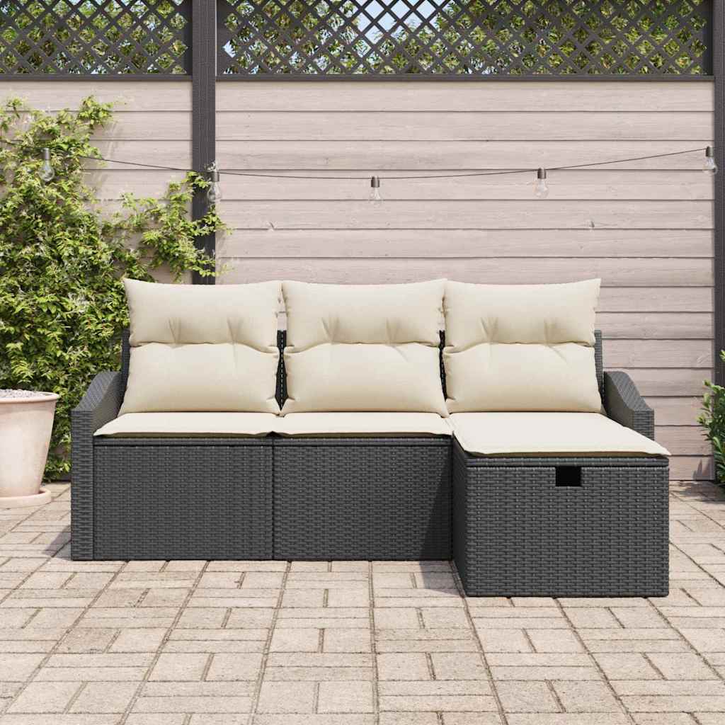 Vidaxl bankstel 4 st zwart poly rattan
