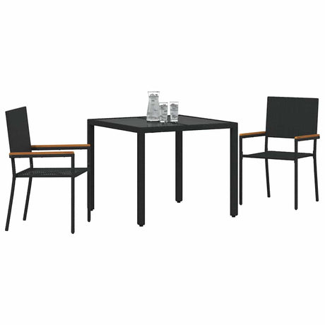 Vidaxl tuin eettafelset 3 st zwart poly rattan