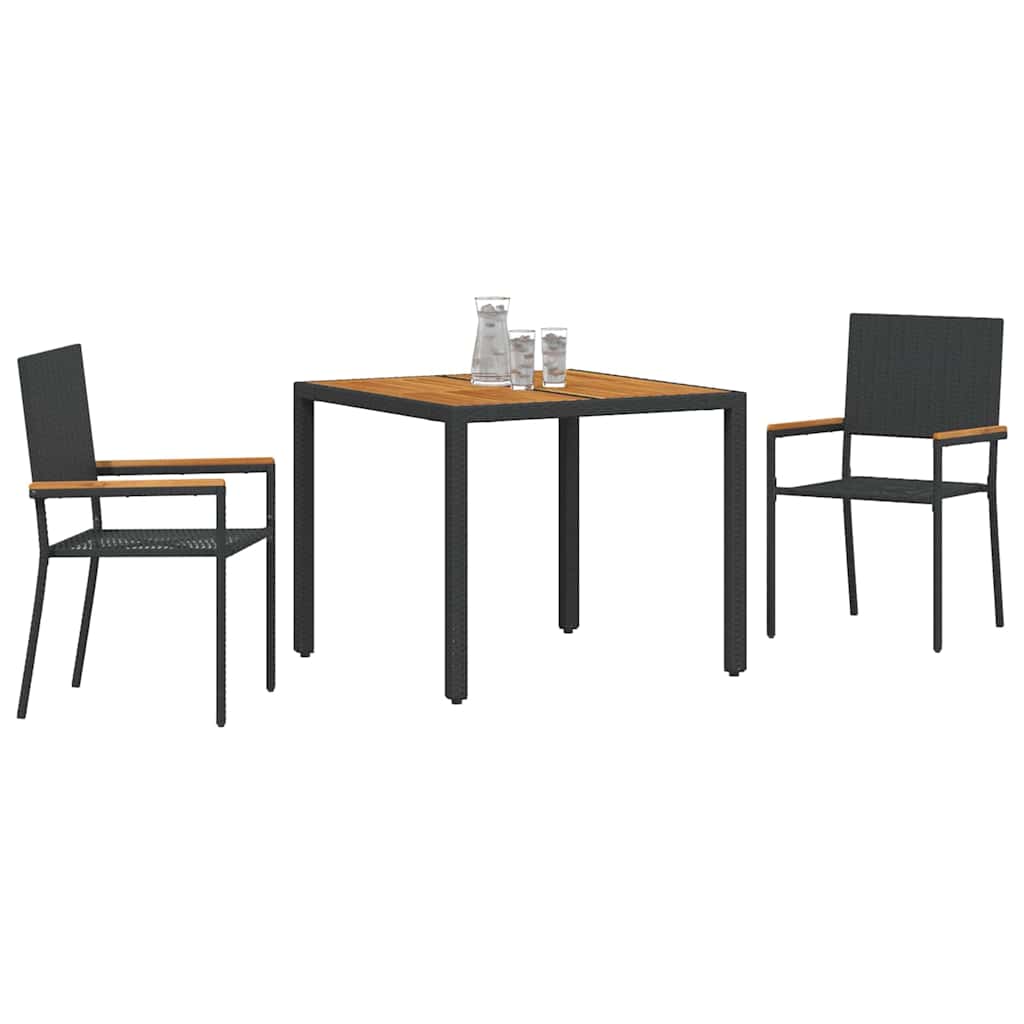 Vidaxl tuin eettafelset 3 st zwart poly rattan