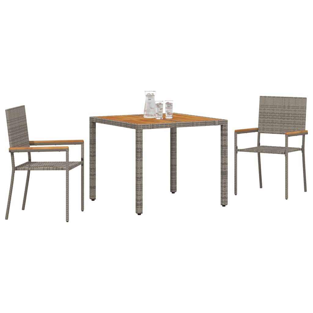 Vidaxl tuin eettafelset 3 st grijs poly rattan