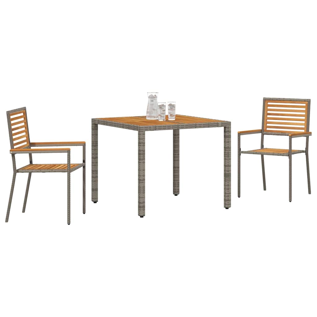 Vidaxl tuin eettafelset 3 st grijs en bruin poly rattan