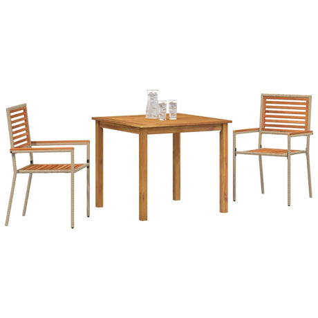 Vidaxl tuin eettafelset 3 st beige massief acaciahout