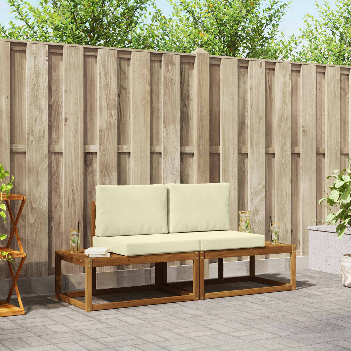 Vidaxl buiten bankenset 2 st naturel massief acaciahout en polyester