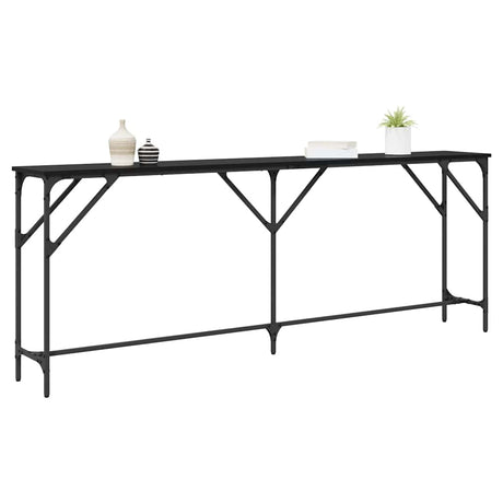 Vidaxl wandtafel zwart eiken 200 x 29 x 75 cm gelaagd hout en metaal