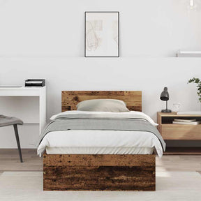 Vidaxl bedframe met hoofdeinde oud hout 90 x 200 cm bewerkt hout
