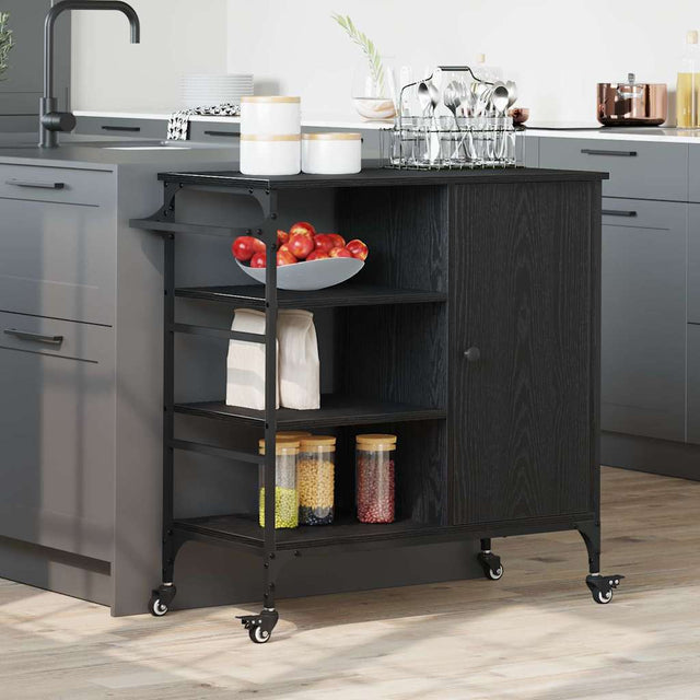 Vidaxl keuken trolley zwart eiken 87.5 x 39 x 84.5 cm bewerkt hout