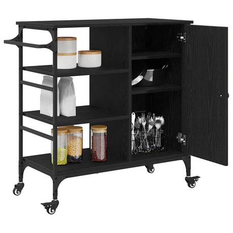 Vidaxl keuken trolley zwart eiken 87.5 x 39 x 84.5 cm bewerkt hout