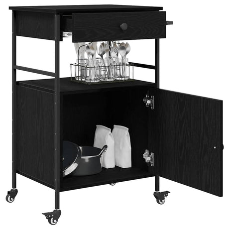 Vidaxl keuken trolley zwart eiken 56 x 43 x 89,5 cm bewerkt hout