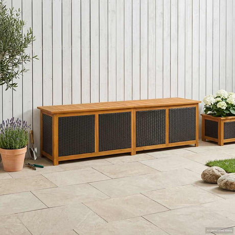 Vidaxl tuinopslagdoos 333 l massief acaciahout 200 x 50 x 56 cm zwart