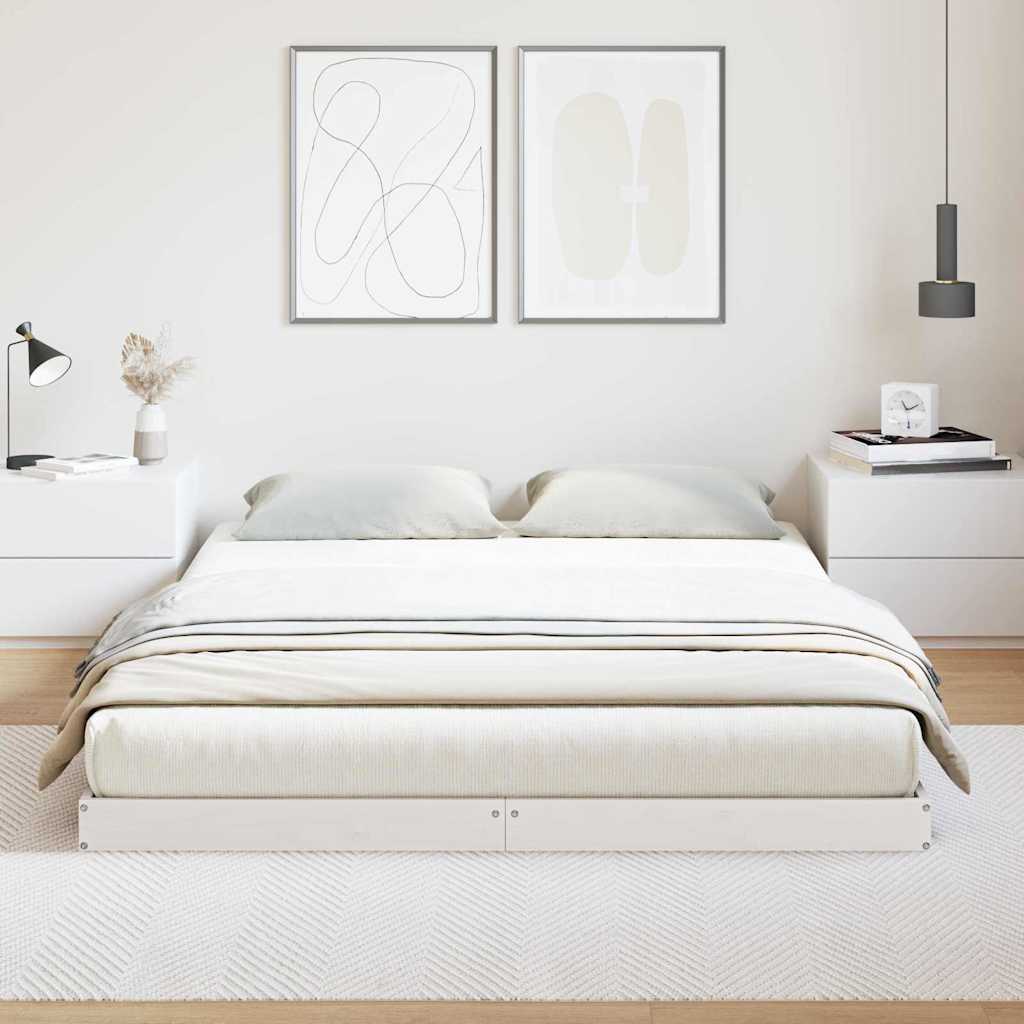 Vidaxl vloerbedframe wit 160 x 220 cm massief grenenhout