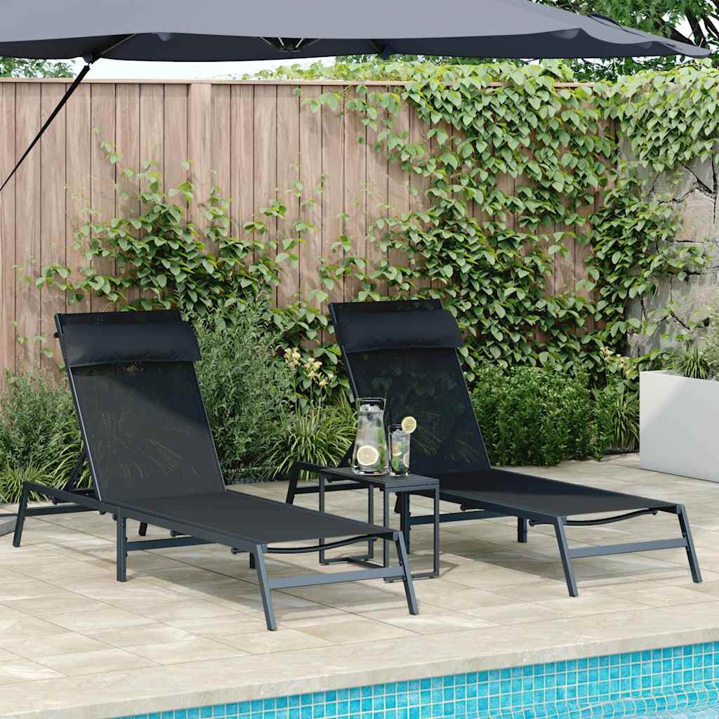 Vidaxl zonnebedden 3 st staal zwart en anthraciet
