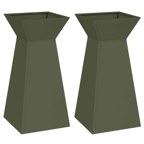 Vidaxl pilaar plantenbak 2 pcs olijfgroen 35 x 35 x 73 cm
