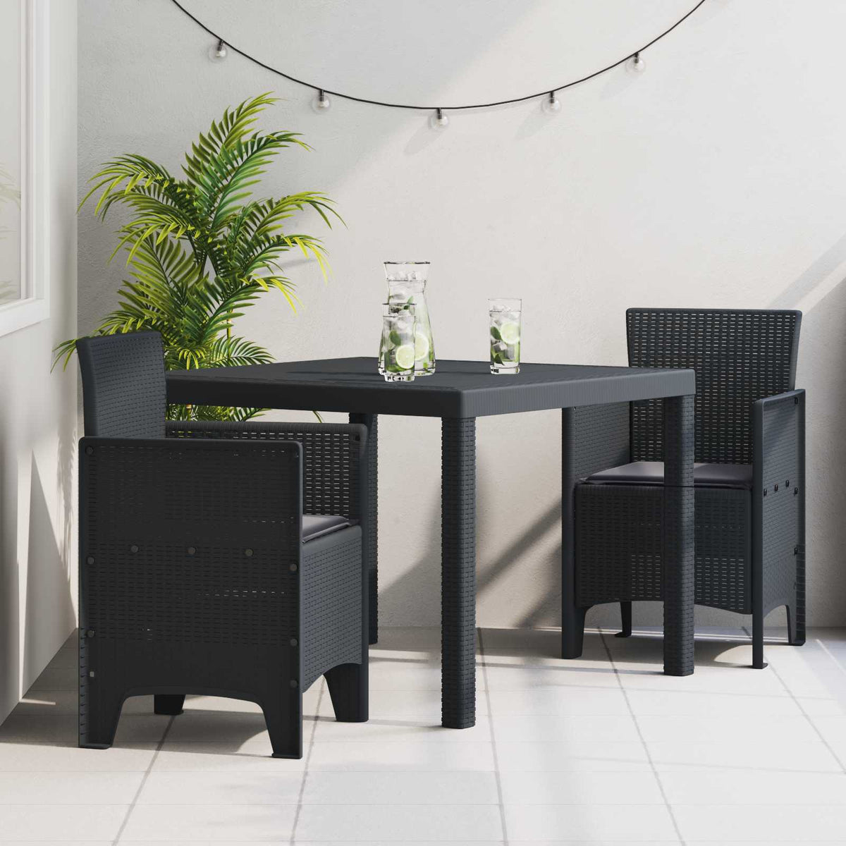 Vidaxl tuin eetset 3 st antraciet polypropyleen