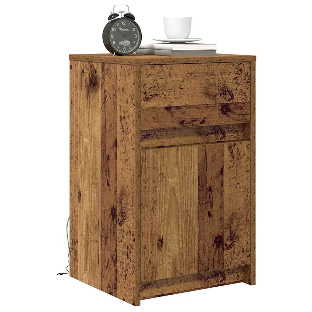 Vidaxl led bedside kast oud hout 38 x 34 x 61 cm bewerkt hout