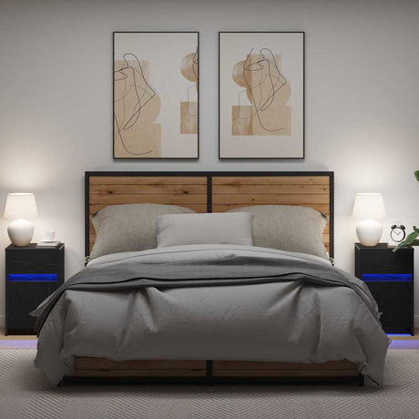 Vidaxl led bedside kast 2 st zwart eiken 38 x 34 x 61 cm bewerkt hout