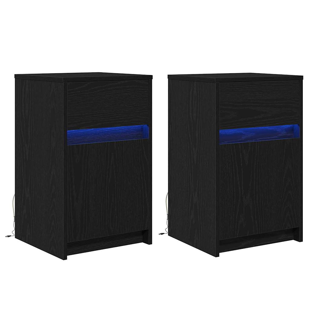 Vidaxl led bedside kast 2 st zwart eiken 38 x 34 x 61 cm bewerkt hout