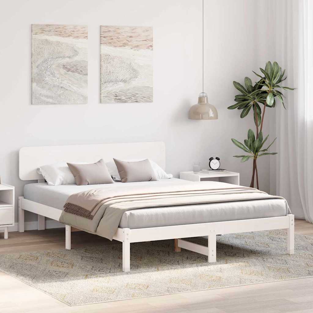 Vidaxl bedframe met hoofdeinde wit 200 x 200 cm massief grenenhout