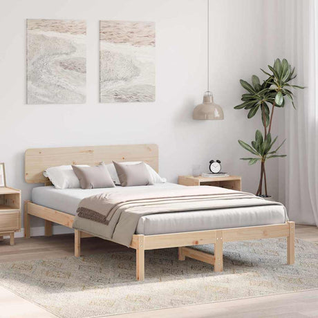 Vidaxl bedframe met hoofdeinde naturel 135 x 190 cm massief grenenhout