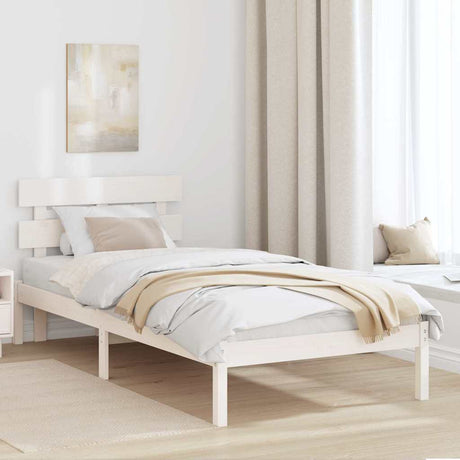 Vidaxl bedframe met hoofdeinde wit 90 x 200 cm massief grenenhout