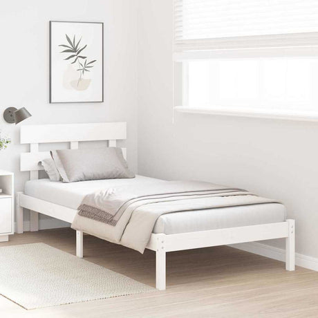Vidaxl bedframe met hoofdeinde wit 90 x 200 cm massief grenenhout