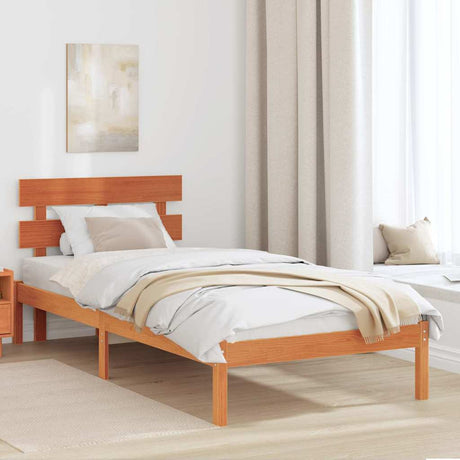 Vidaxl bedframe met hoofdeinde bruin 75 x 190 cm massief grenenhout