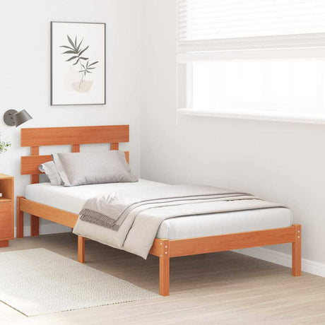 Vidaxl bedframe met hoofdeinde bruin 75 x 190 cm massief grenenhout