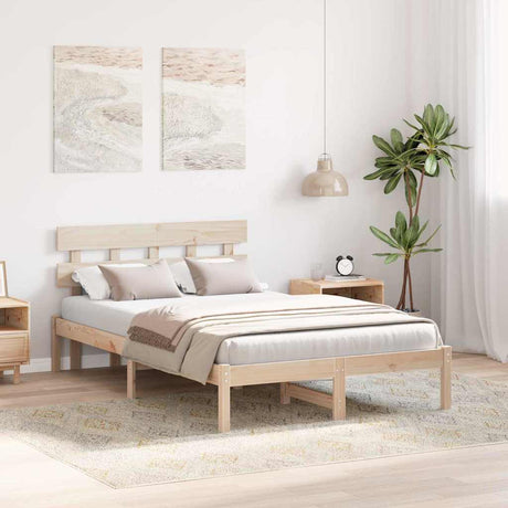 Vidaxl bedframe met hoofdeinde bruin 140 x 190 cm massief grenenhout