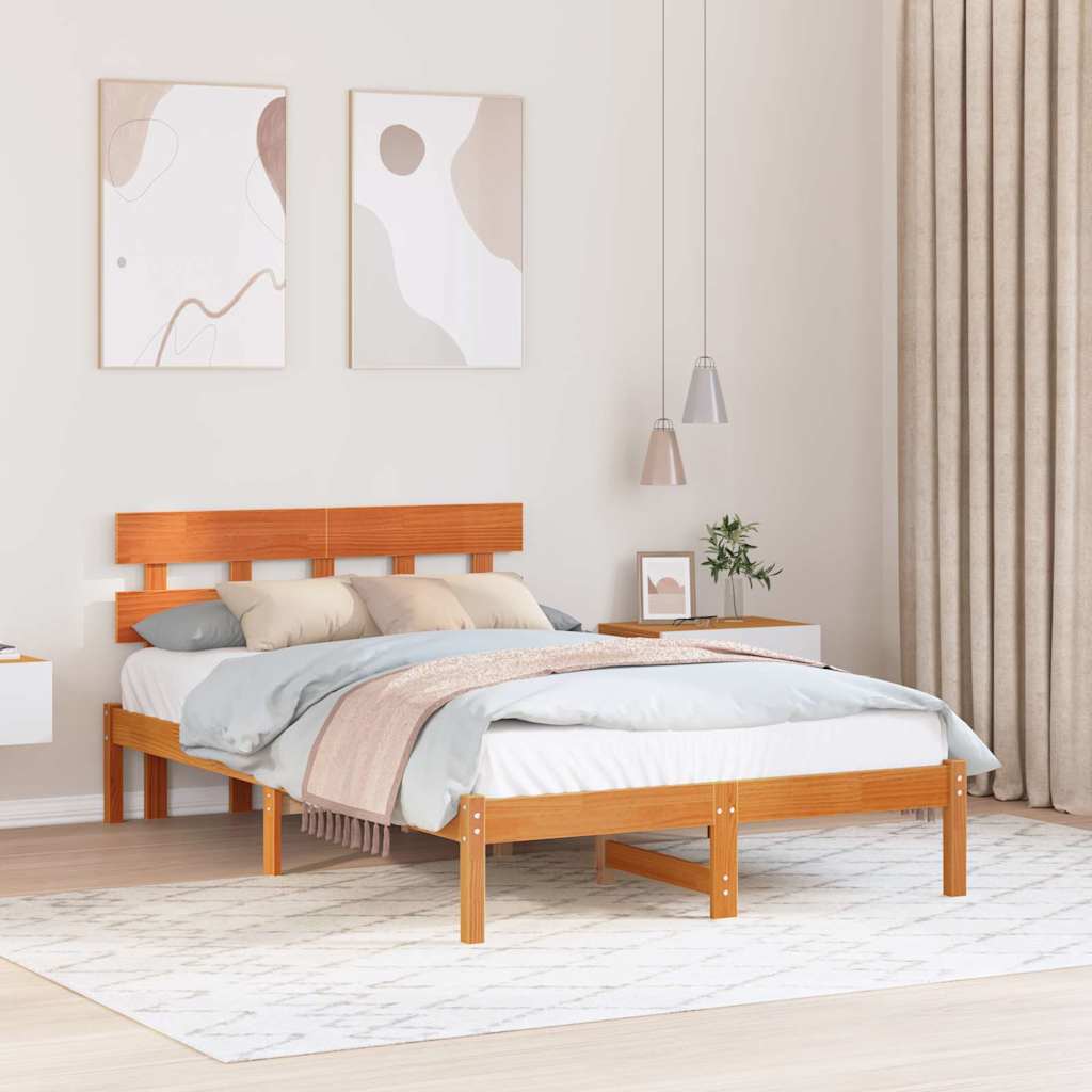 Vidaxl bedframe met hoofdeinde bruin 140 x 190 cm massief grenenhout
