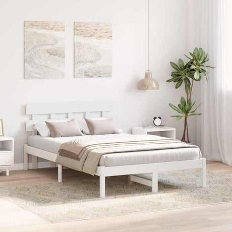 Vidaxl bedframe met hoofdeinde wit 135 x 190 cm massief grenenhout